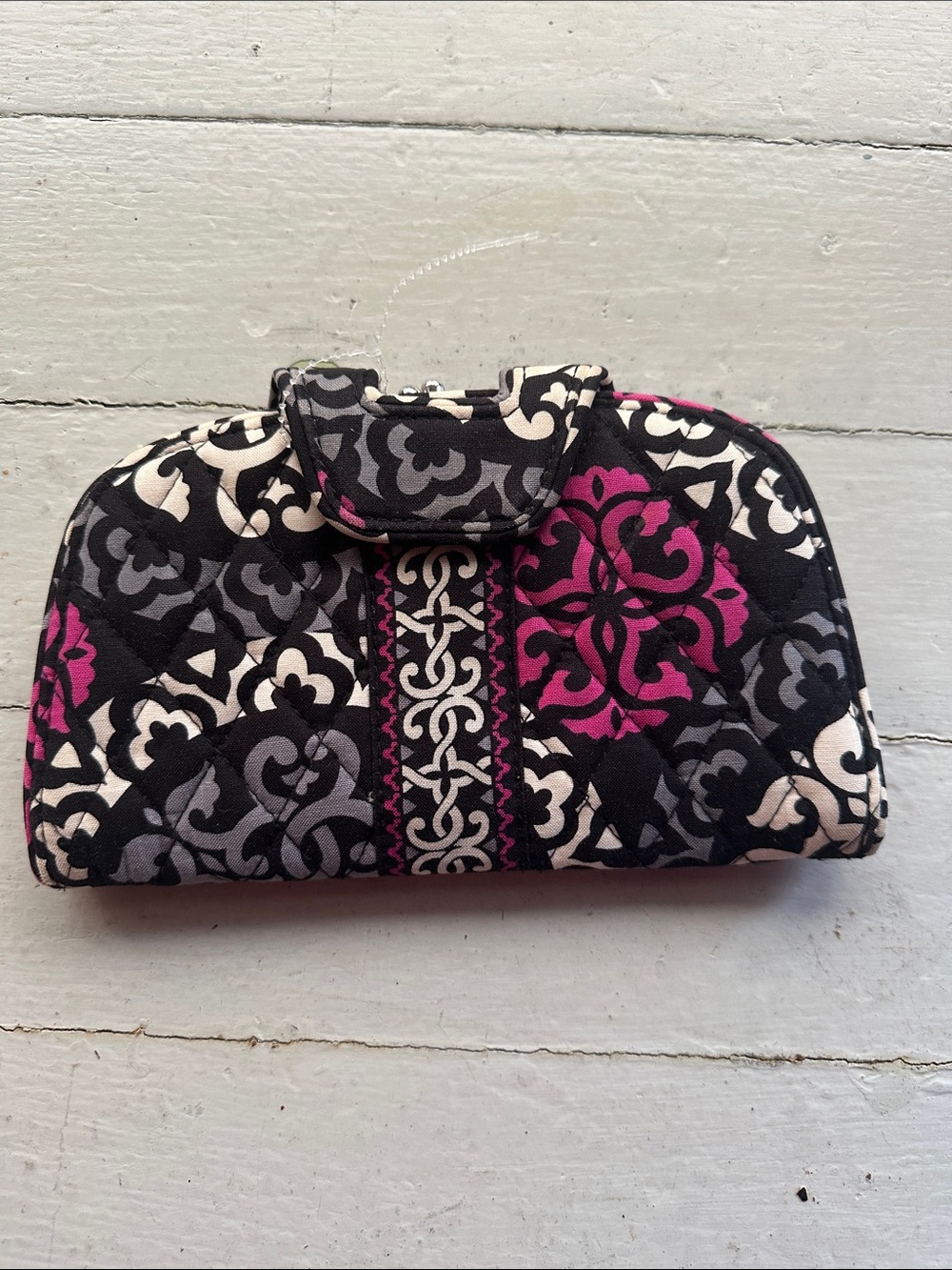 Vera Bradley Quilted Cosmetic Clutch in Black, Gray & Pink